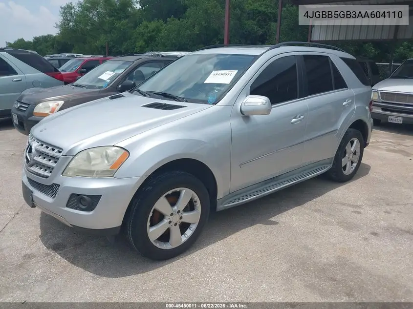 2010 Mercedes-Benz Ml 350 VIN: 4JGBB5GB3AA604110 Lot: 45450011