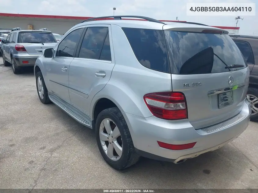 2010 Mercedes-Benz Ml 350 VIN: 4JGBB5GB3AA604110 Lot: 45450011