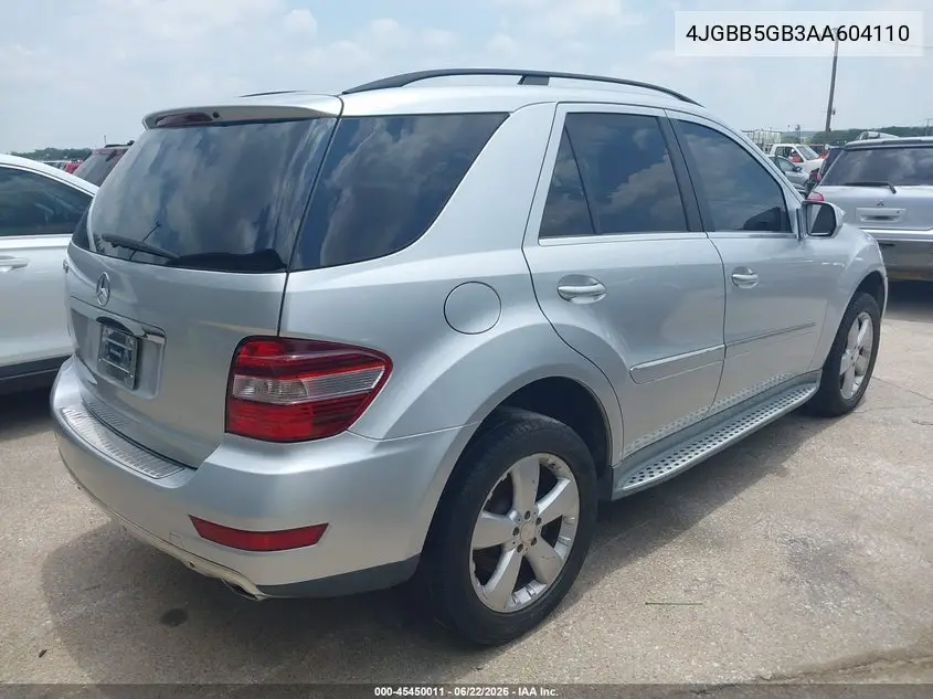 2010 Mercedes-Benz Ml 350 VIN: 4JGBB5GB3AA604110 Lot: 45450011