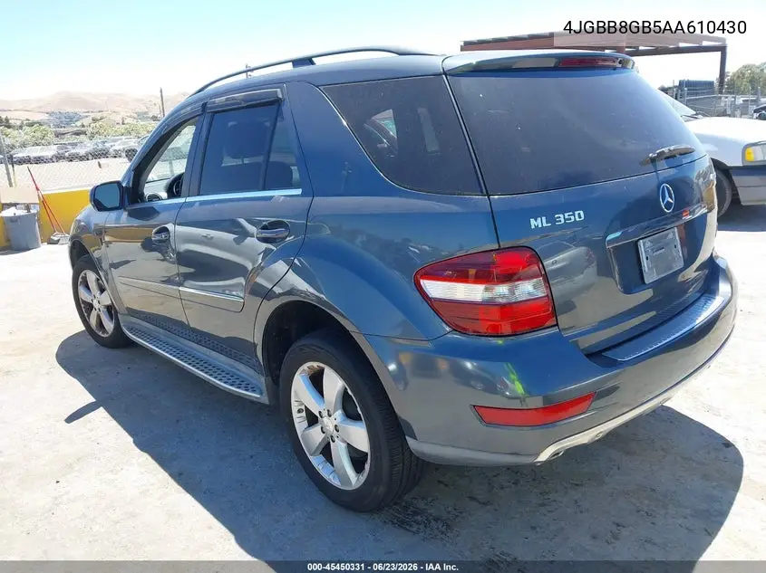 2010 Mercedes-Benz Ml 350 4Matic VIN: 4JGBB8GB5AA610430 Lot: 45450331