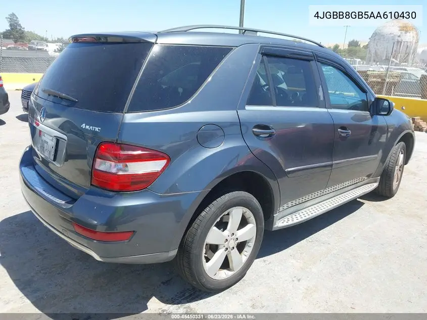 2010 Mercedes-Benz Ml 350 4Matic VIN: 4JGBB8GB5AA610430 Lot: 45450331