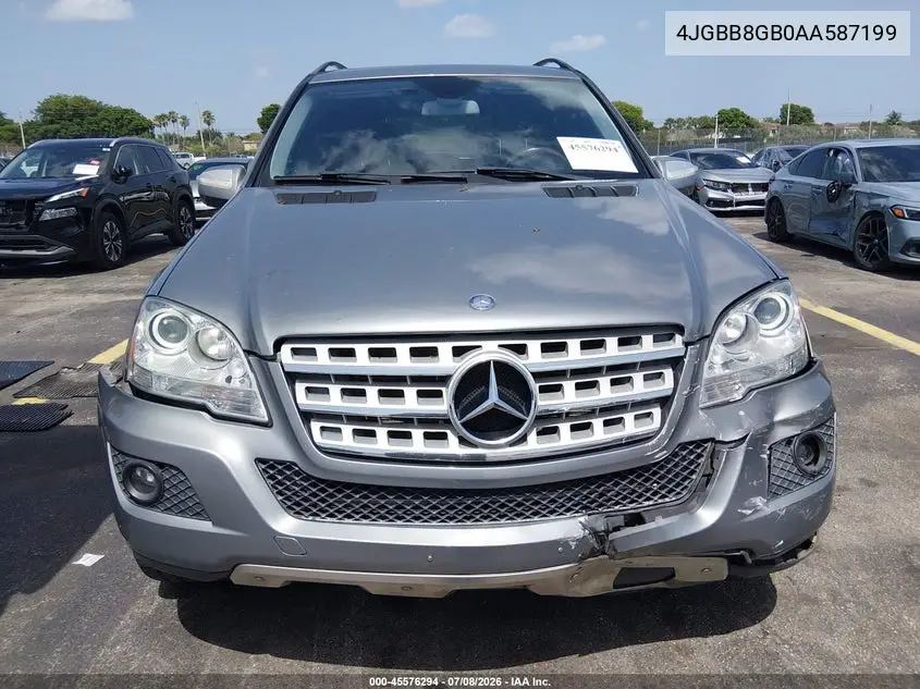 2010 Mercedes-Benz Ml 350 4Matic VIN: 4JGBB8GB0AA587199 Lot: 45576294