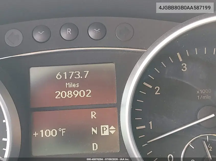 2010 Mercedes-Benz Ml 350 4Matic VIN: 4JGBB8GB0AA587199 Lot: 45576294