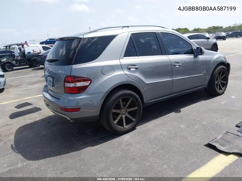 2010 Mercedes-Benz Ml 350 4Matic VIN: 4JGBB8GB0AA587199 Lot: 45576294