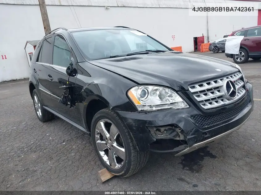 2011 Mercedes-Benz Ml 350 4Matic VIN: 4JGBB8GB1BA742361 Lot: 45517480