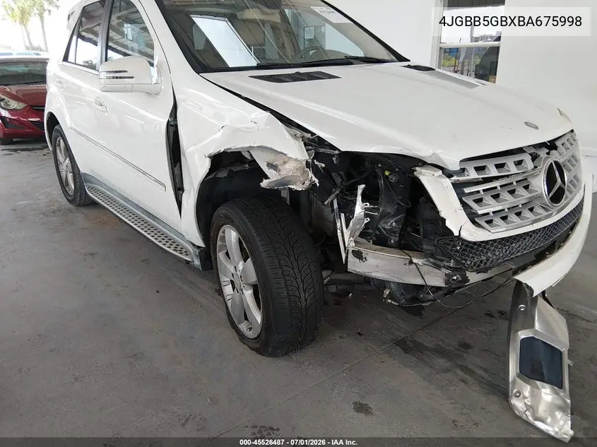 2011 Mercedes-Benz Ml 350 VIN: 4JGBB5GBXBA675998 Lot: 45526487