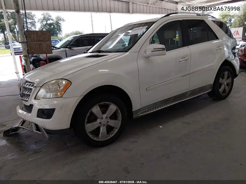 2011 Mercedes-Benz Ml 350 VIN: 4JGBB5GBXBA675998 Lot: 45526487