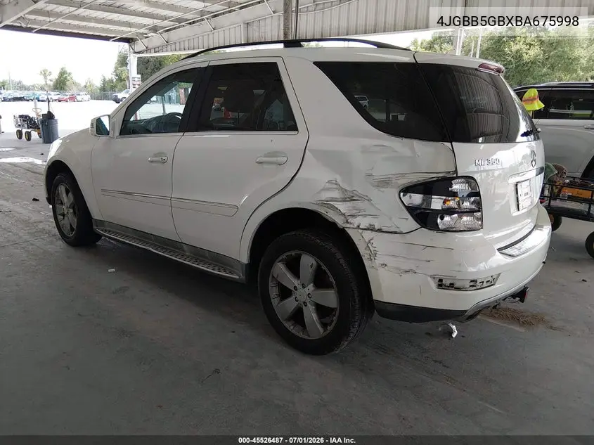 2011 Mercedes-Benz Ml 350 VIN: 4JGBB5GBXBA675998 Lot: 45526487