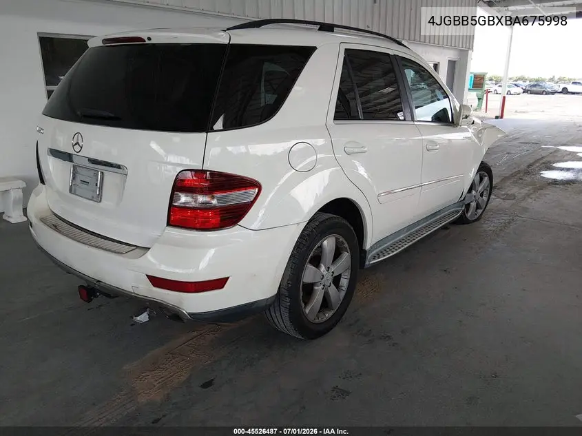 2011 Mercedes-Benz Ml 350 VIN: 4JGBB5GBXBA675998 Lot: 45526487