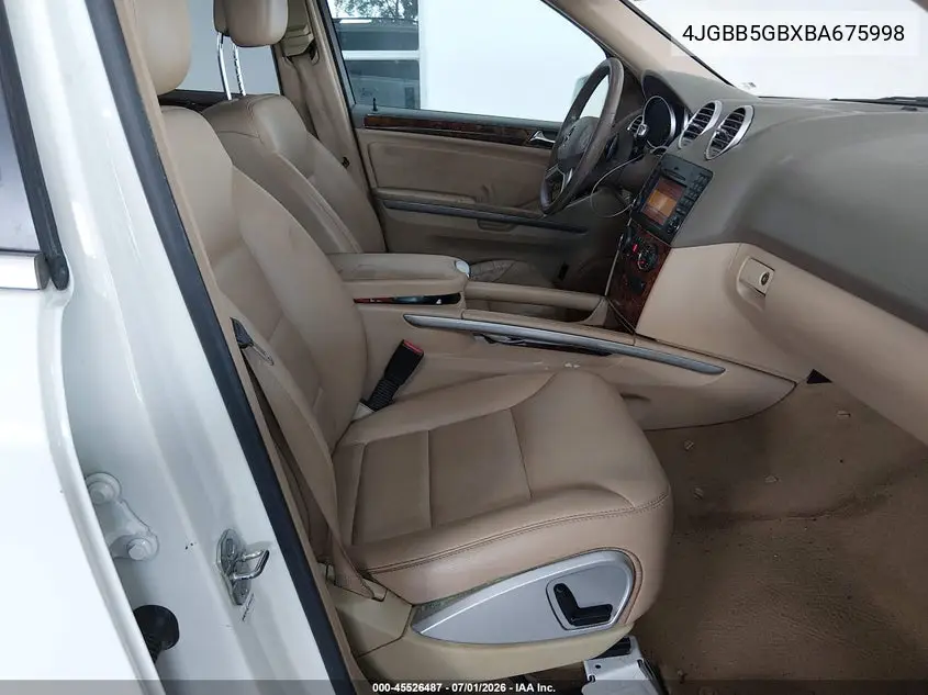 2011 Mercedes-Benz Ml 350 VIN: 4JGBB5GBXBA675998 Lot: 45526487