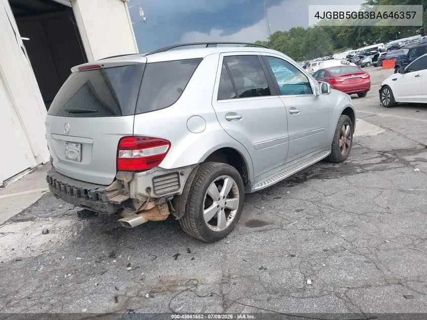 2011 Mercedes-Benz Ml 350 VIN: 4JGBB5GB3BA646357 Lot: 45561652