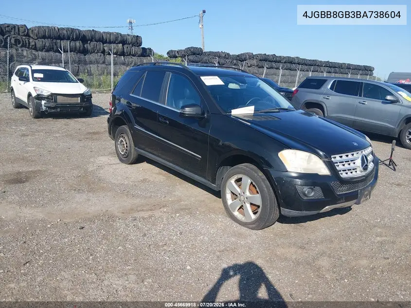 2011 Mercedes-Benz Ml 350 4Matic VIN: 4JGBB8GB3BA738604 Lot: 45669918