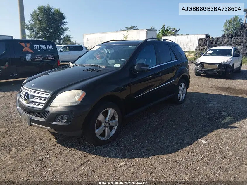 2011 Mercedes-Benz Ml 350 4Matic VIN: 4JGBB8GB3BA738604 Lot: 45669918
