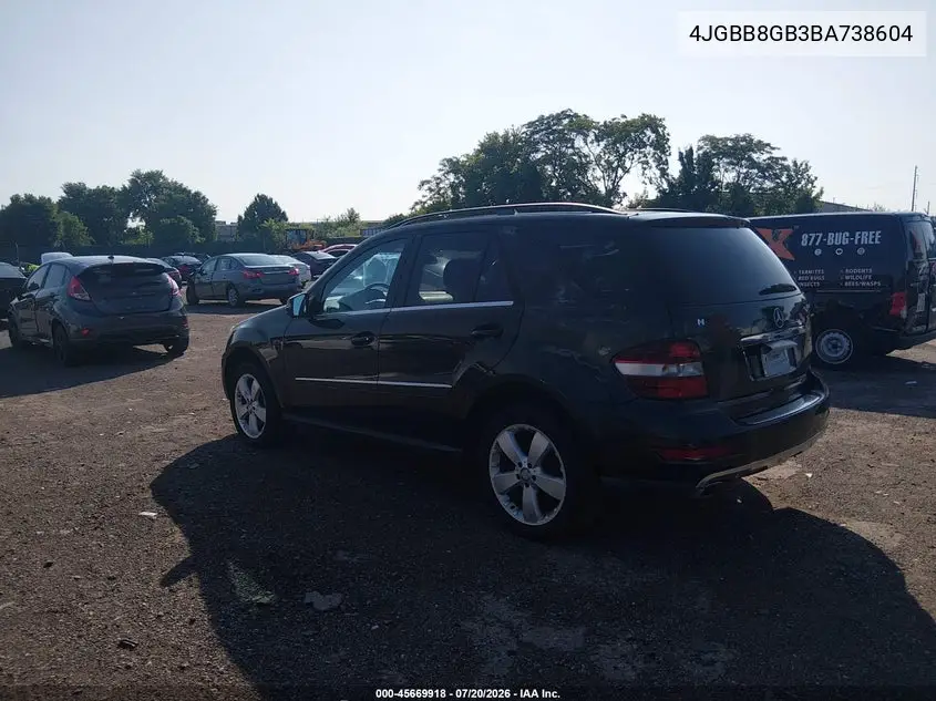 2011 Mercedes-Benz Ml 350 4Matic VIN: 4JGBB8GB3BA738604 Lot: 45669918