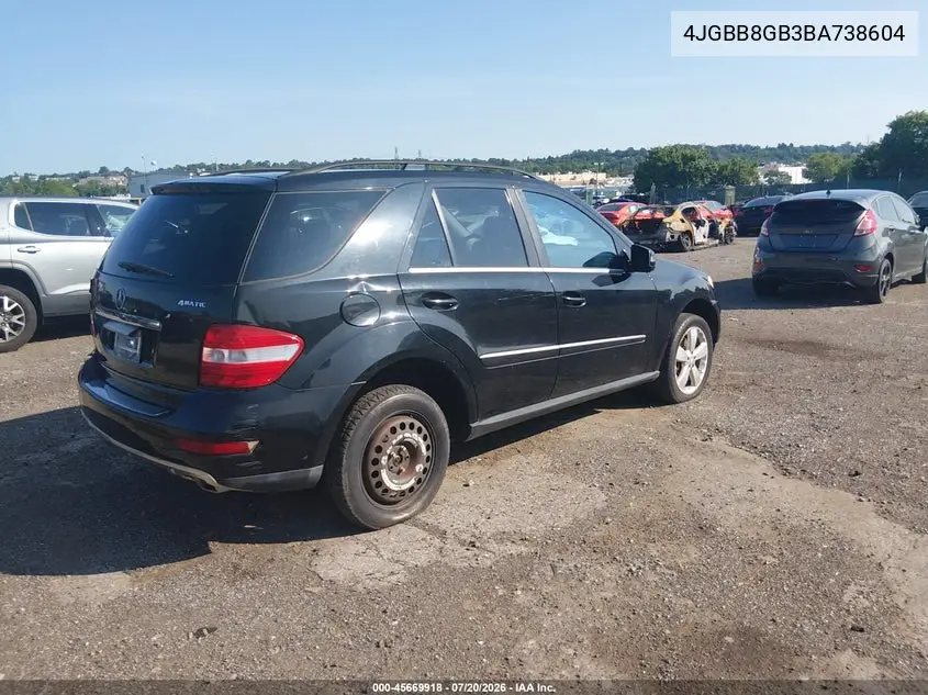 2011 Mercedes-Benz Ml 350 4Matic VIN: 4JGBB8GB3BA738604 Lot: 45669918