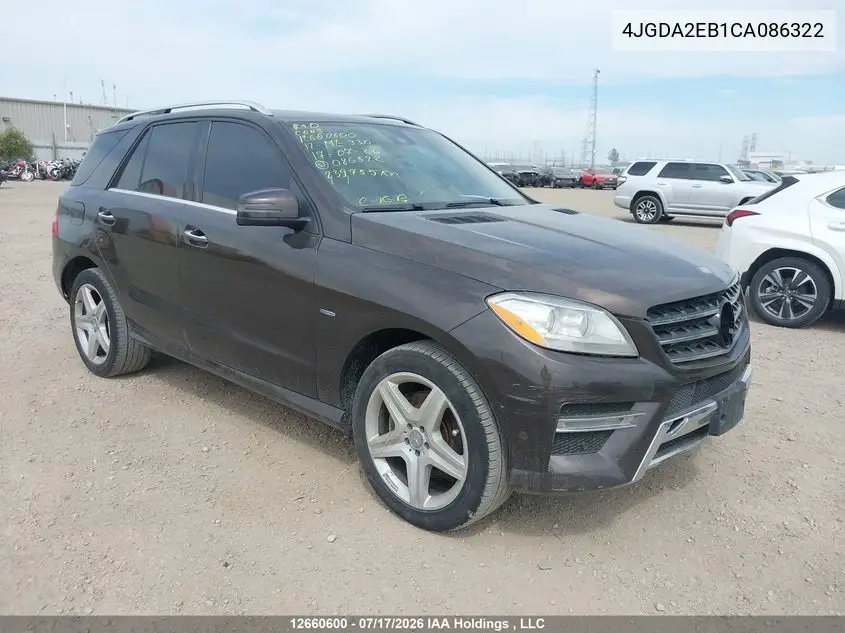 2012 Mercedes-Benz Ml 350 Bluetec 4Matic VIN: 4JGDA2EB1CA086322 Lot: 12660600