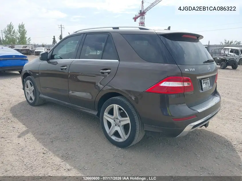 2012 Mercedes-Benz Ml 350 Bluetec 4Matic VIN: 4JGDA2EB1CA086322 Lot: 12660600