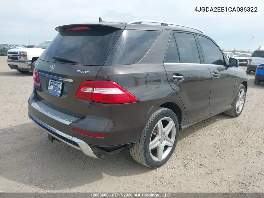 2012 Mercedes-Benz Ml 350 Bluetec 4Matic VIN: 4JGDA2EB1CA086322 Lot: 12660600