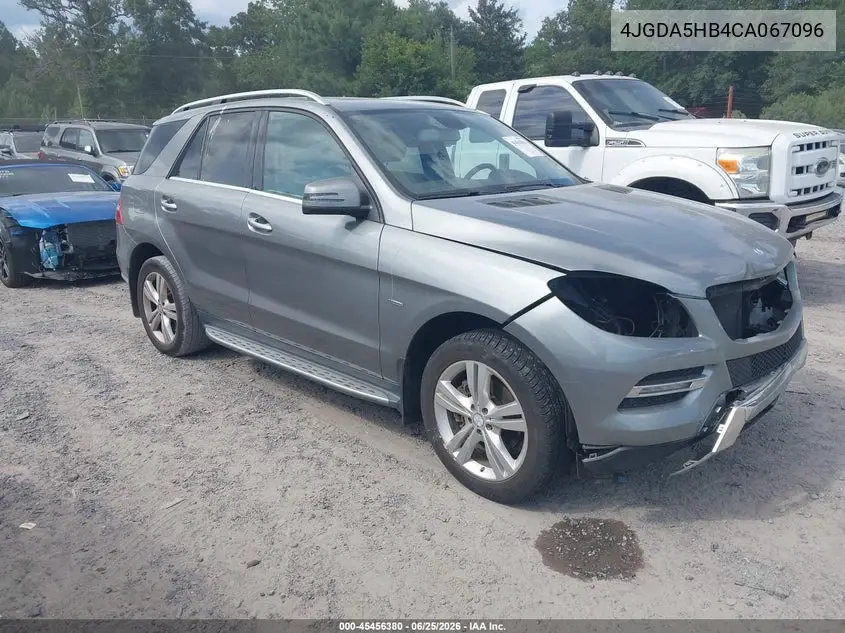 2012 Mercedes-Benz Ml 350 4Matic VIN: 4JGDA5HB4CA067096 Lot: 45456380