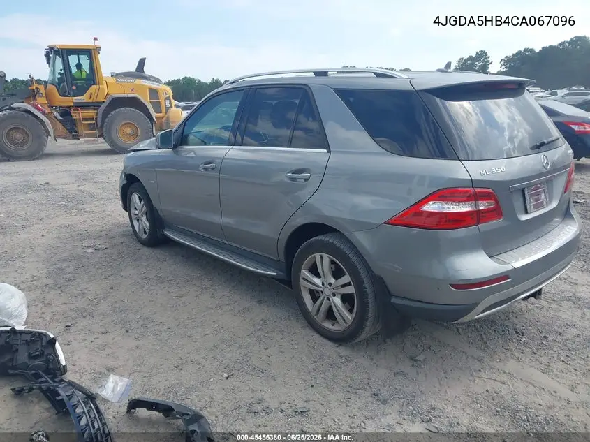 2012 Mercedes-Benz Ml 350 4Matic VIN: 4JGDA5HB4CA067096 Lot: 45456380