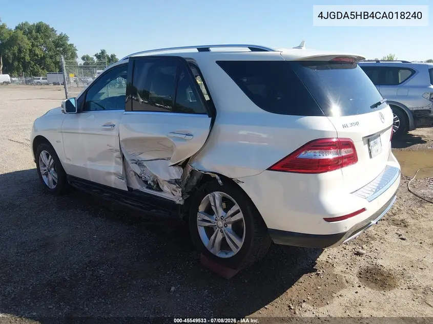 2012 Mercedes-Benz Ml 350 4Matic VIN: 4JGDA5HB4CA018240 Lot: 45549533