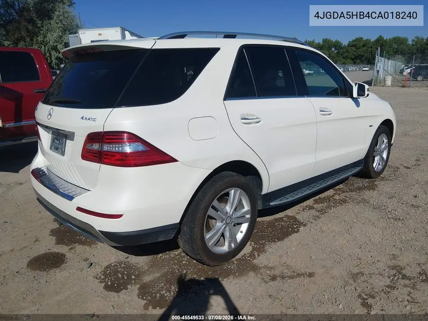 2012 Mercedes-Benz Ml 350 4Matic VIN: 4JGDA5HB4CA018240 Lot: 45549533