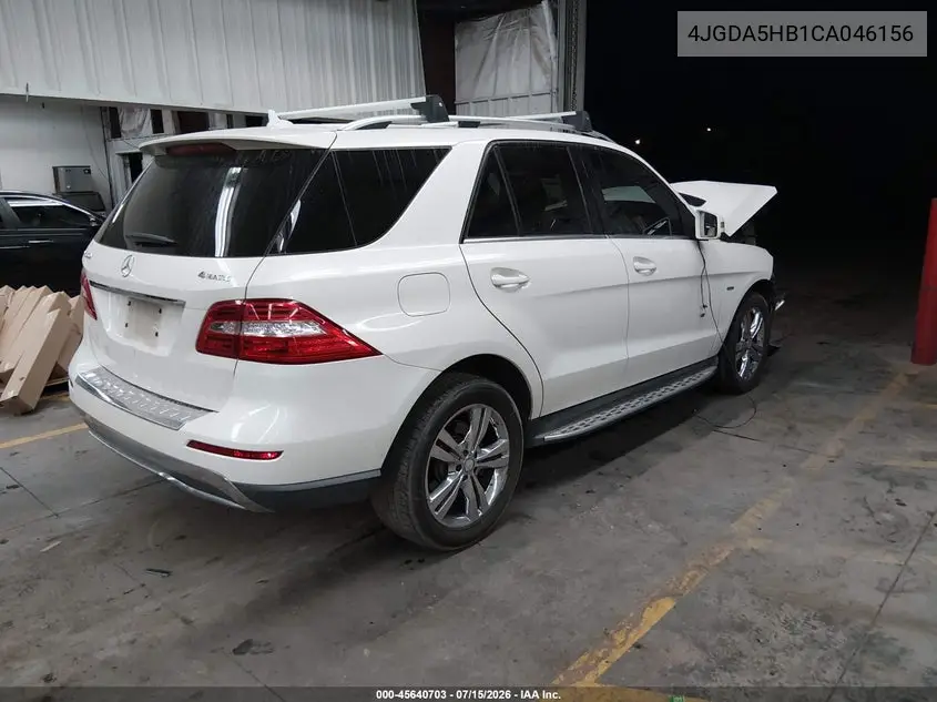 2012 Mercedes-Benz Ml 350 4Matic VIN: 4JGDA5HB1CA046156 Lot: 45640703