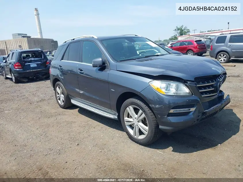 2012 Mercedes-Benz Ml 350 4Matic VIN: 4JGDA5HB4CA024152 Lot: 45663581