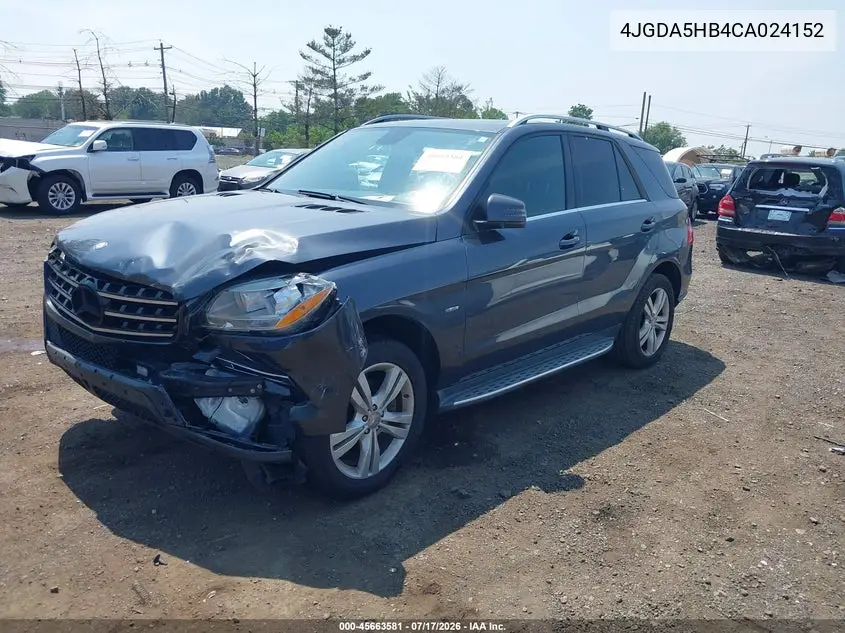 2012 Mercedes-Benz Ml 350 4Matic VIN: 4JGDA5HB4CA024152 Lot: 45663581