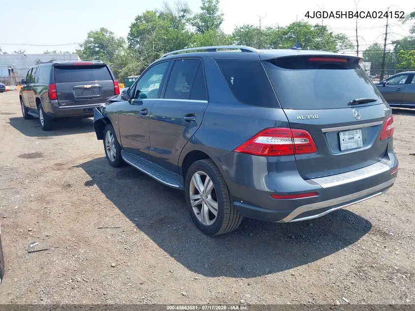2012 Mercedes-Benz Ml 350 4Matic VIN: 4JGDA5HB4CA024152 Lot: 45663581