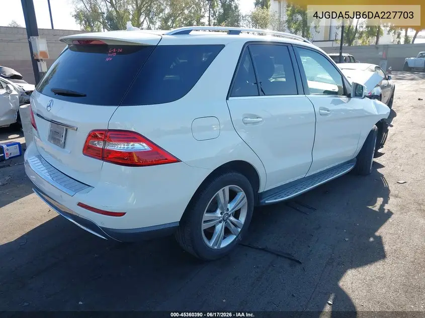 2013 Mercedes-Benz Ml 350 VIN: 4JGDA5JB6DA227703 Lot: 45360390