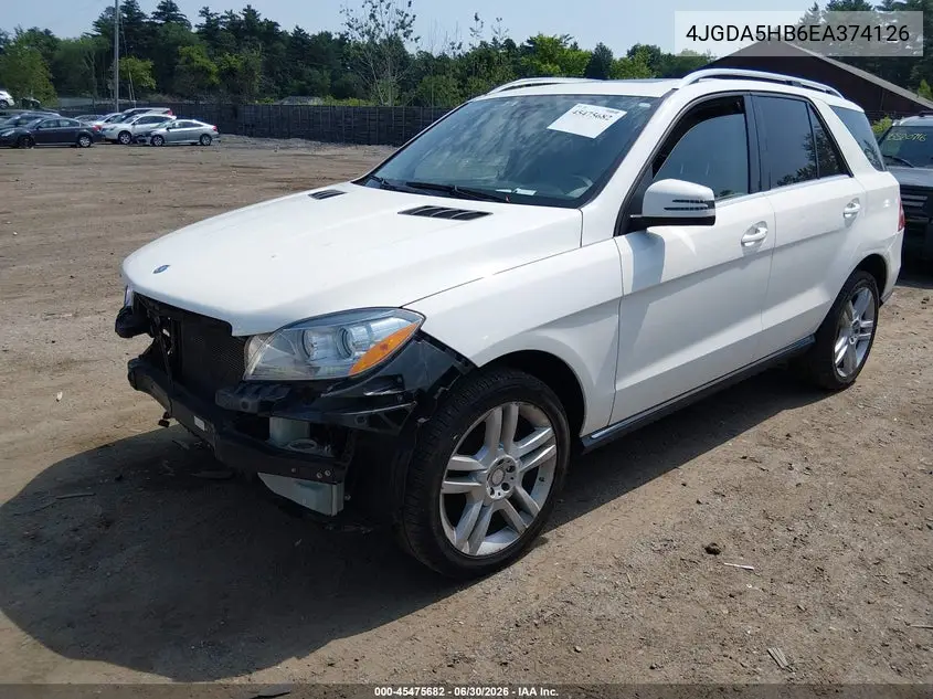 2014 Mercedes-Benz Ml 350 4Matic VIN: 4JGDA5HB6EA374126 Lot: 45475682