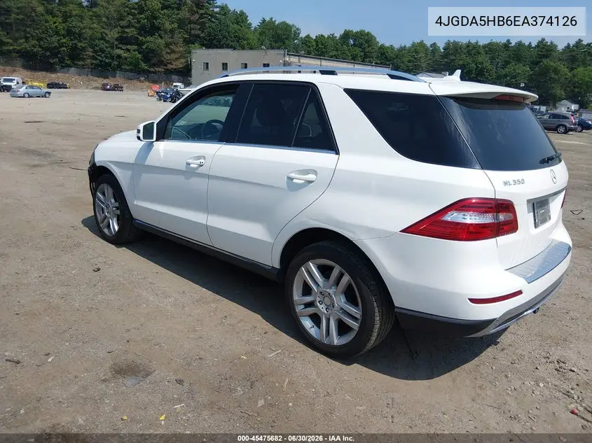 2014 Mercedes-Benz Ml 350 4Matic VIN: 4JGDA5HB6EA374126 Lot: 45475682
