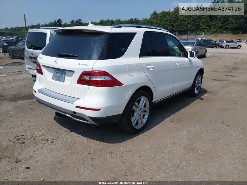 2014 Mercedes-Benz Ml 350 4Matic VIN: 4JGDA5HB6EA374126 Lot: 45475682
