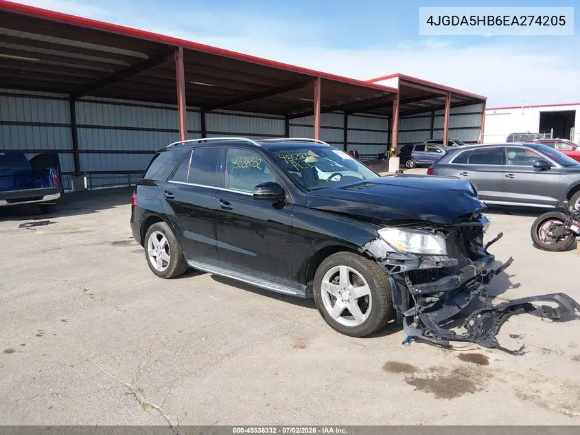 2014 Mercedes-Benz Ml 350 4Matic VIN: 4JGDA5HB6EA274205 Lot: 45538332