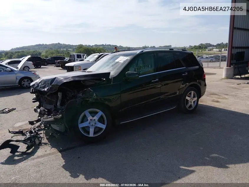 2014 Mercedes-Benz Ml 350 4Matic VIN: 4JGDA5HB6EA274205 Lot: 45538332