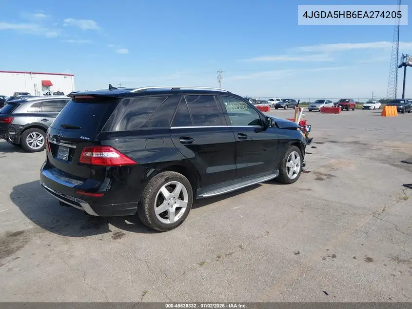 2014 Mercedes-Benz Ml 350 4Matic VIN: 4JGDA5HB6EA274205 Lot: 45538332