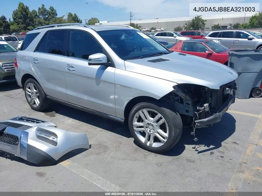 2014 Mercedes-Benz Ml 350 VIN: 4JGDA5JB8EA321003 Lot: 45539156