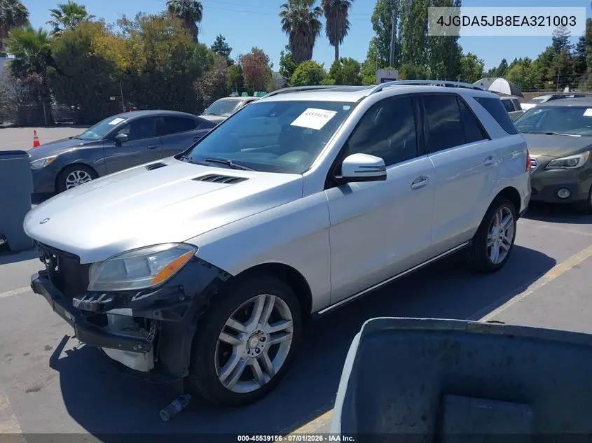 2014 Mercedes-Benz Ml 350 VIN: 4JGDA5JB8EA321003 Lot: 45539156
