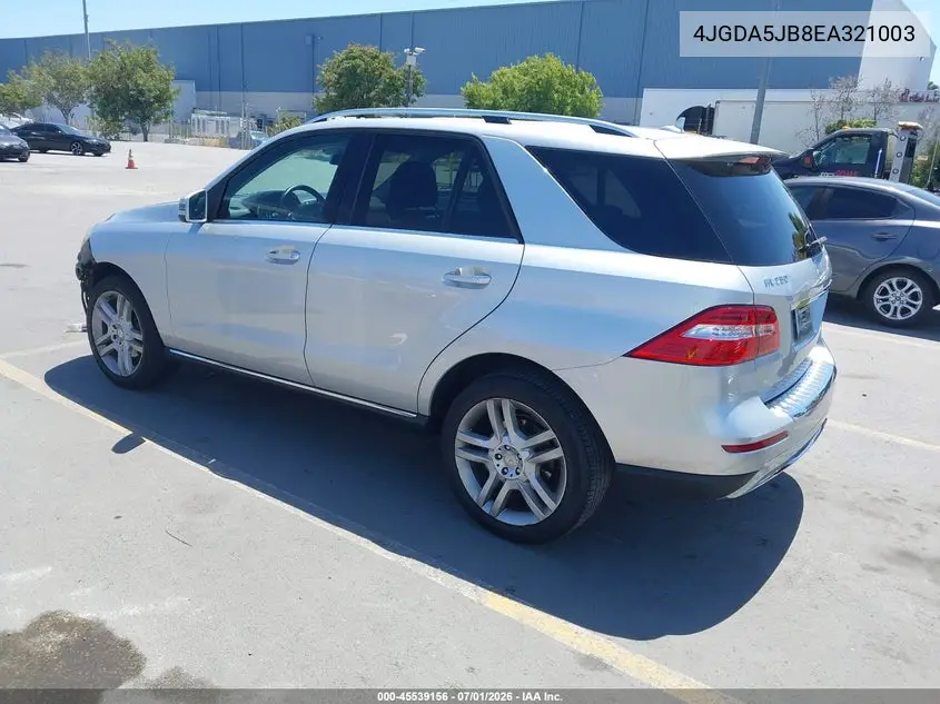 2014 Mercedes-Benz Ml 350 VIN: 4JGDA5JB8EA321003 Lot: 45539156
