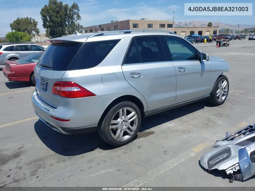 2014 Mercedes-Benz Ml 350 VIN: 4JGDA5JB8EA321003 Lot: 45539156