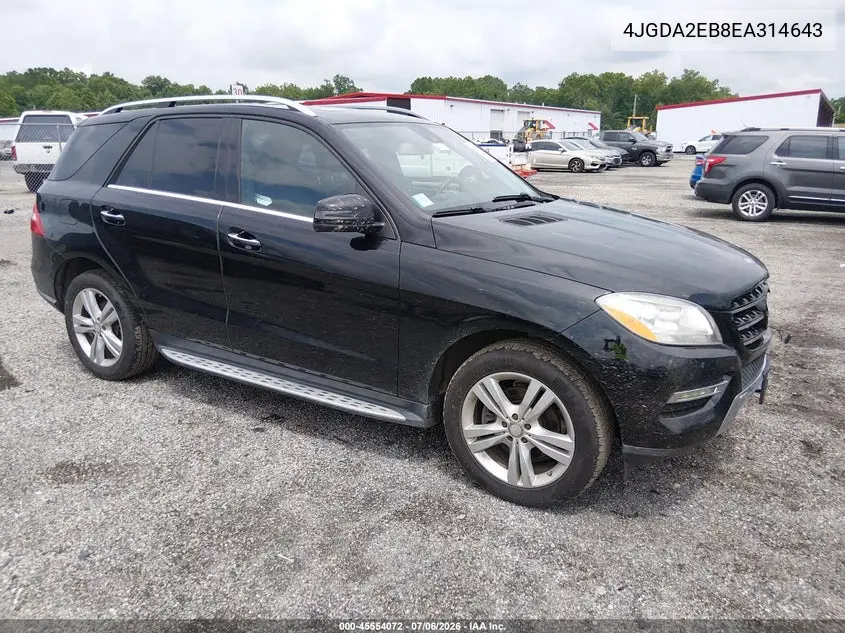 2014 Mercedes-Benz Ml 350 Bluetec 4Matic VIN: 4JGDA2EB8EA314643 Lot: 45554072