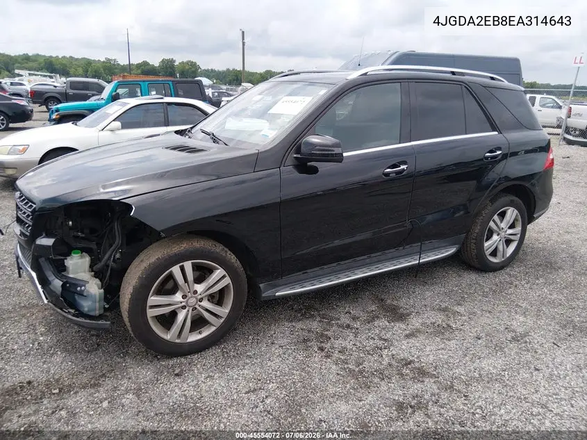 2014 Mercedes-Benz Ml 350 Bluetec 4Matic VIN: 4JGDA2EB8EA314643 Lot: 45554072