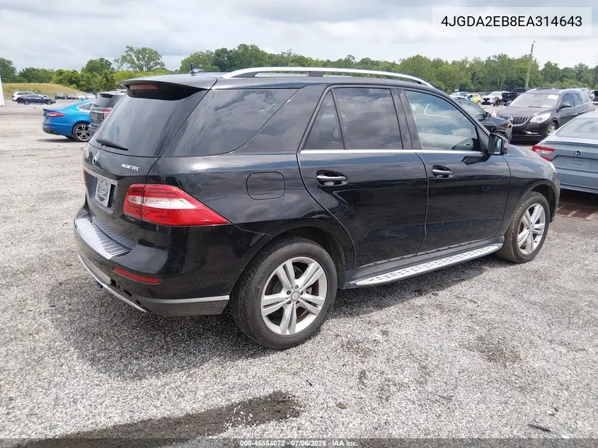 2014 Mercedes-Benz Ml 350 Bluetec 4Matic VIN: 4JGDA2EB8EA314643 Lot: 45554072