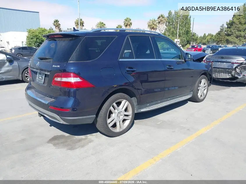 2014 Mercedes-Benz Ml 350 4Matic VIN: 4JGDA5HB9EA386416 Lot: 45554440