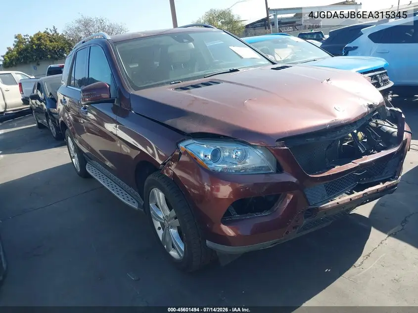 2014 Mercedes-Benz Ml 350 VIN: 4JGDA5JB6EA315345 Lot: 45601494