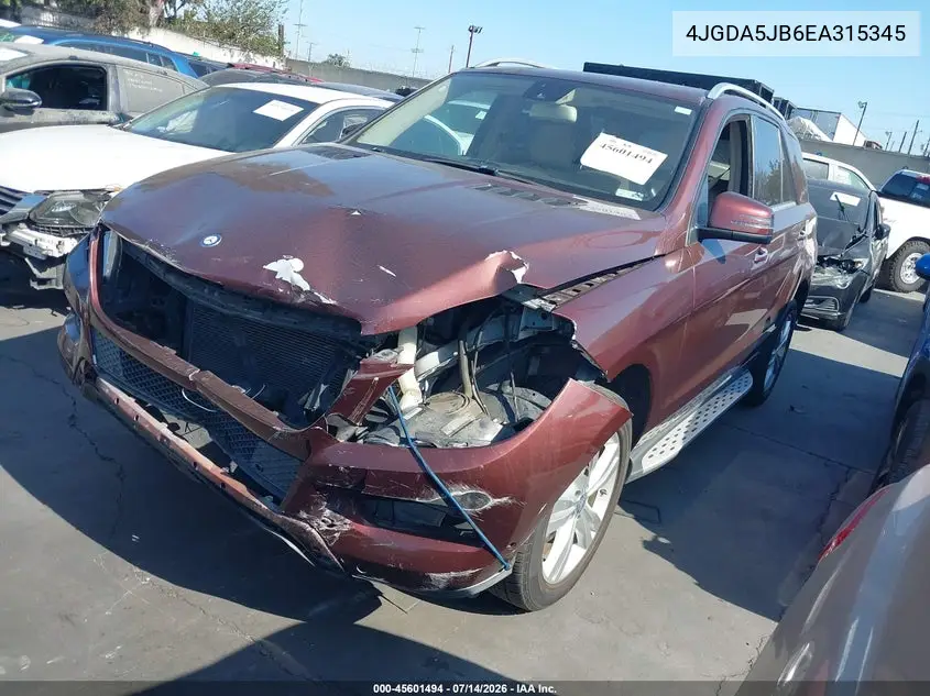 2014 Mercedes-Benz Ml 350 VIN: 4JGDA5JB6EA315345 Lot: 45601494