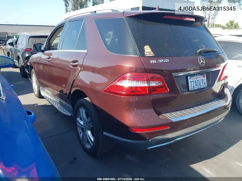 2014 Mercedes-Benz Ml 350 VIN: 4JGDA5JB6EA315345 Lot: 45601494