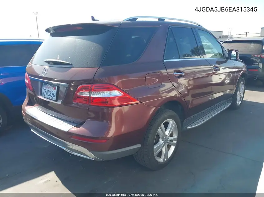 2014 Mercedes-Benz Ml 350 VIN: 4JGDA5JB6EA315345 Lot: 45601494