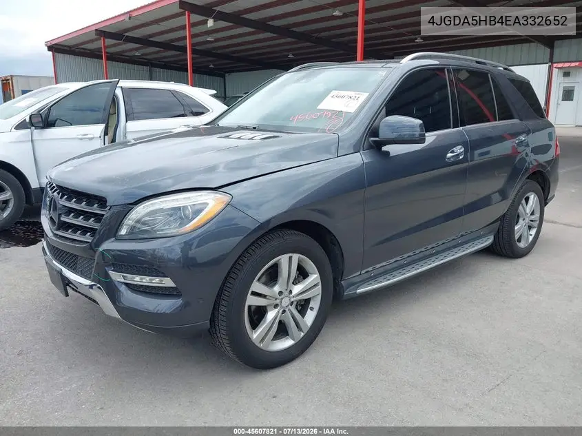 2014 Mercedes-Benz Ml 350 4Matic VIN: 4JGDA5HB4EA332652 Lot: 45607821